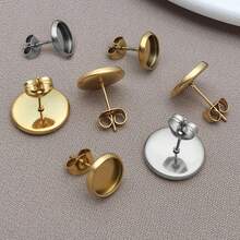 10pcs Stud Earring Kit 304 Stainless Steel Blank Stud Earring Bezel Cabochon Setting Post With Backs For Jewelry Making DIY Findings 10/12/14mm - Multicolor - View 9