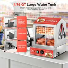 Hot Dog Steamer 28.5QT, 2-Tier Hot Dog Machine With Bun Warmer, 175 Hot Dogs & 40 Buns Capacity, Electric Hot Dog Bun Warmer With Visible Glass Sliding Door & Clip, 86℉-185℉ Temperature Control - US A Type Plug(110-127V) - View 4