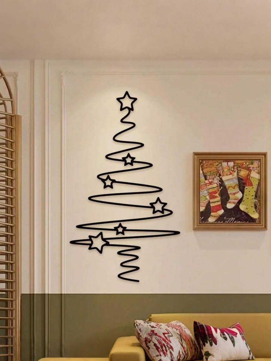 Elegante decorazione natalizia in metallo nero a forma di albero di Natale - Decorazione per interni ed esterni, con ornamenti a forma di stella, adatta per soggiorno, patio o giardino, decorazione natalizia da parete, regalo di Natale, decorazione per feste di Natale, Ringraziamento, matrimonio e compleanni, per interni ed esterni, giardino, vacanze, Ognissanti