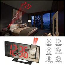 Bedroom LED Digital Projection Alarm Clock, Ceiling Projection Electronic Time Projector, Silent/Loud Dual Bedside Clock (White Base White Font), Home Decor Room Decoration - Multicolor - View 5