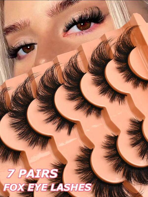 7 Pairs Cat Eye Lashes Fluffy Messy Natural Long Band Lashes Winged End Eye Elongated Eyelashes Faux Eyelashes Makeup,Eyelash Extension Travel Essentials Makeup Tools