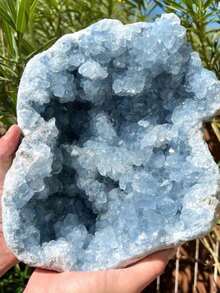 1 Stück Boho-Stil Celestit Cluster (natürliche Risse im Bergkristall, kein Schaden), einzigartiges blaues Mineralexemplar, Kristallgeode, geeignet für Heim- und Bürodekoration - Blau-Weiß - Übersicht 12