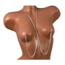 Nipple Ring Necklace (No Piercing Needed) - Women's Fake Nipple Ring, Sexy Double Chain Necklace - Sexy Body Chain - Multicolor - View 5