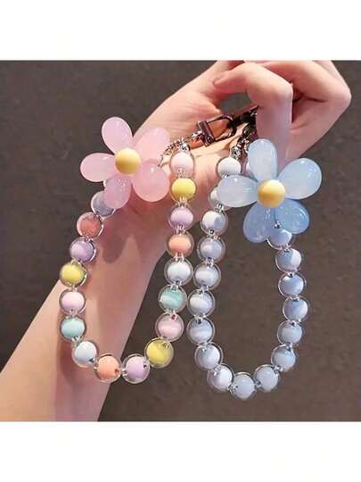 1pc Colorful Beaded Flower Phone Lanyard/Strap, Suitable For Phone Cases, Keychains, ID Cards, Anti-Lost
