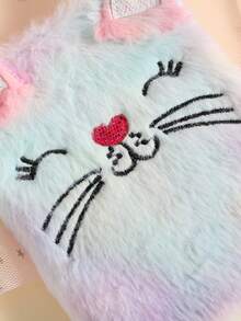 1pc Cute Cat Plush Notebook, Children's Cartoon Writing Book, Girls' Diary, Birthday Gift For Girl - Multicolor - View 5