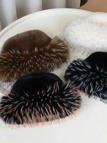 1pc Women Winter Furry Hat, European & Korean Style Warm Headwear, Solid Color Cute & Versatile, Thicker Design - Multicolor - View 12