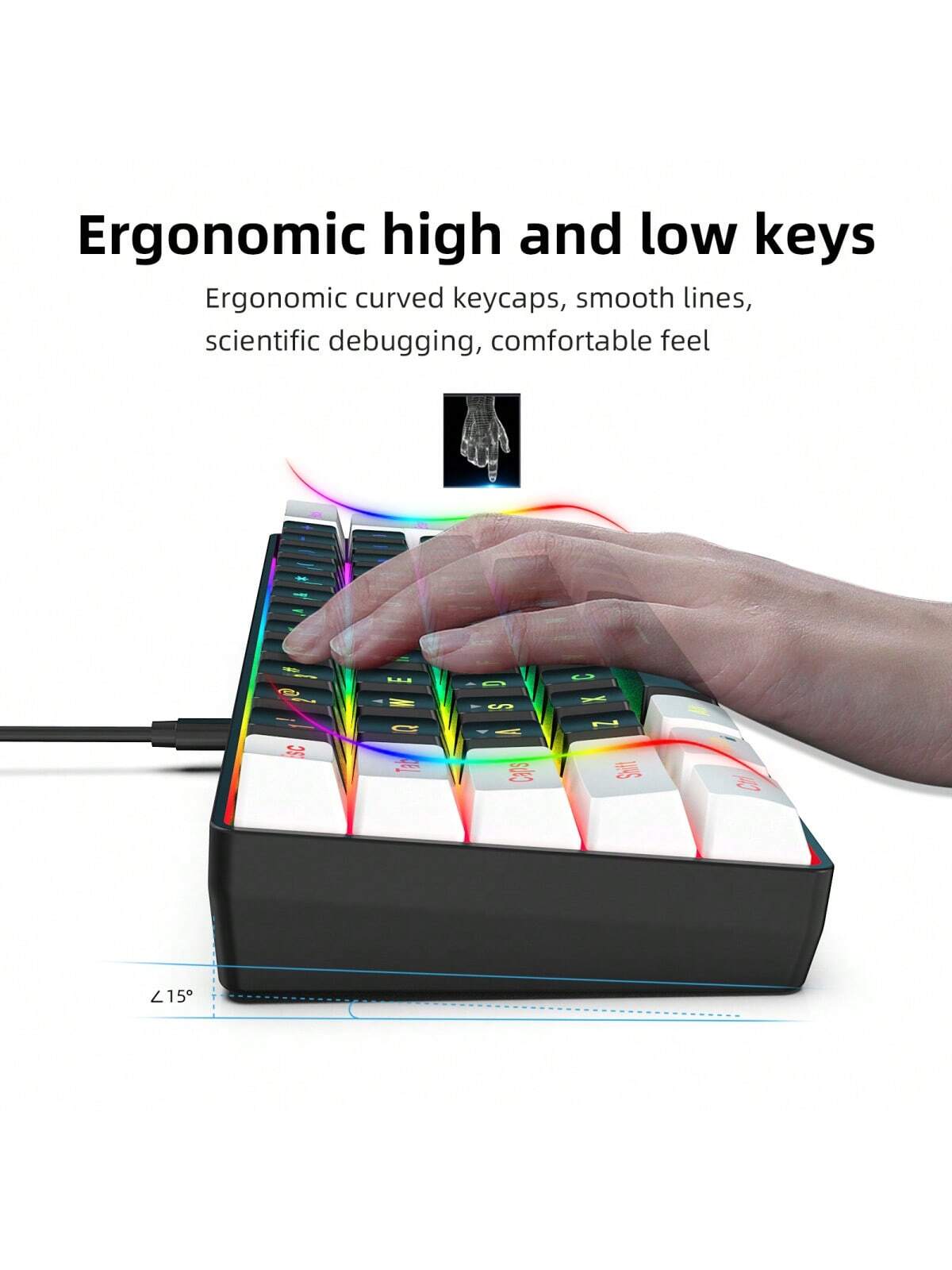 لوحة مفاتيح سلكية من HXSJ مع كابل USB-C قابل للفصل...