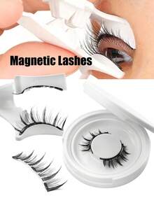 Waloshow 1 Pair New Five Seven Magnetic False Eyelashes, Suitable Size, With Adhesive Stickers, Reusable, No Glue Needed, Create Natural Cat Eye Makeup Look Without Eyeliner - Natural Lashes - View 8
