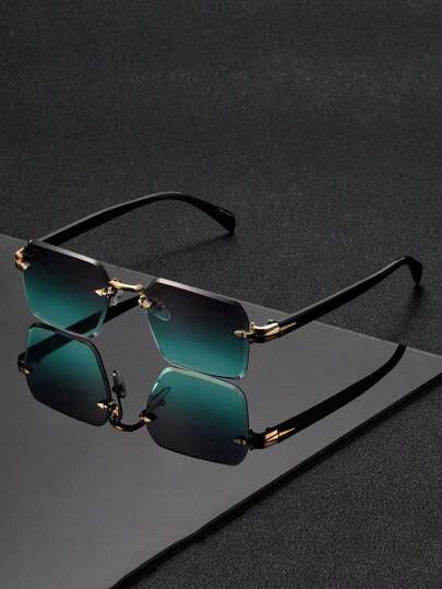 1 pieza Gafas de moda sin marco de unicolor retro, gafas sin montura de metal de alta gama unisex, adecuadas para vacaciones, viajes, fotografía callejera, senderismo, fiestas, festivales de música y como un regalo ideal