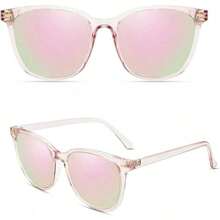Gafas de sol polarizadas para mujer con montura cuadrada y lentes espejadas con protección UV y reducción de deslumbramiento - Montura rosa A1/Lente polarizada espejada rosa - Ver 5