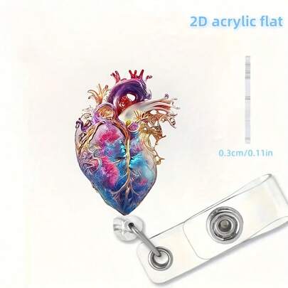 2D 亚克力，1/2 件彩色心形图案可伸缩护士徽章卷轴，适用于护士证、医生和注册护士以及护理学生 - 带夹子的可伸缩徽章卡夹