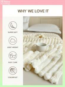 1条米白色魔法绒卷边超柔软毯子，适合男孩、女孩、宿舍使用，传统法兰绒，珊瑚绒材质，适用于沙发、办公室、卧室、旅行和露营，四季皆宜，可机洗 - 奶油白 - 查看 7