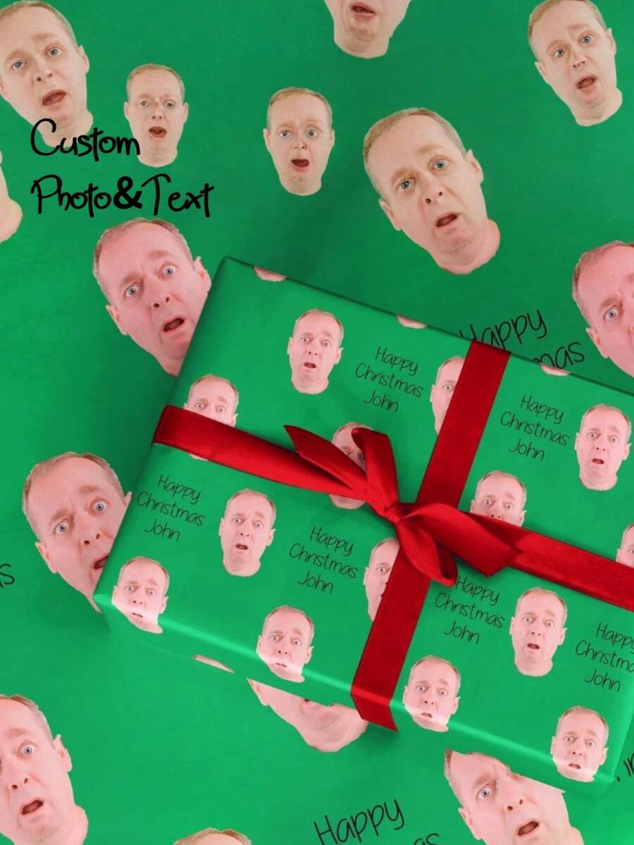 1pc Customized Gift Wrapping Paper, Personalized Packaging Paper With Patterns And Text, Christmas Wrapping Paper, Fun Christmas Customized Gift, Party Packaging Paper, Holiday Wrapping Paper, 42*60cm, Gift For Him/Her, Home Decor, Collectible, Reusable, Cute, High Quality - Style 2 - View 1