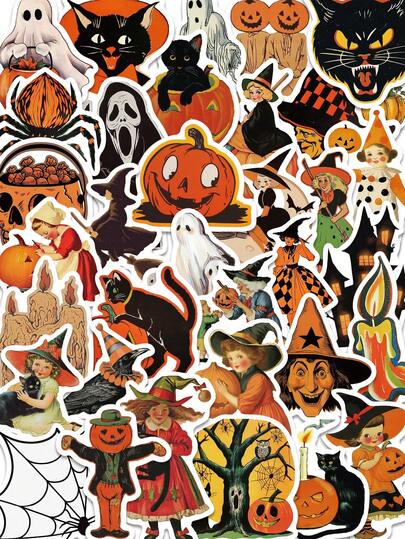 52 piezas Pegatinas de Halloween retro con tema de bruja oscura, calabaza horrible y estilo gótico vintage. Pegatinas de vinilo impermeables para DIY, diario, scrapbook, collages, laptop, teléfono, botellas de agua, para niños, adolescentes y adultos, decoración y regalos para fiestas de Halloween