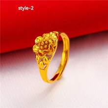 1pc 24K Gold Plated Simulated Rose Flower Open Ring For Women