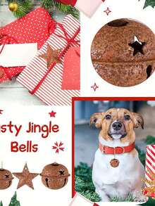 Set de 50 de clopoței de Crăciun vintage + 10 ornamente metalice în formă de stea, potrivite pentru bradul de Crăciun, meșteșuguri DIY pentru casă, decor de Crăciun pentru casă, decorațiuni suspendate cu tematică vintage de Crăciun, decorațiuni de Crăciun pentru interior și exterior, decor de cameră de iarnă