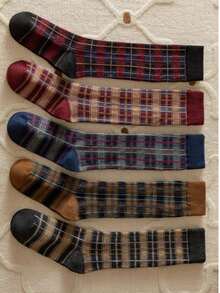 1双女士韩版格子复古过膝袜，百搭长筒袜，舒适袜子 - 彩色 - 查看 5