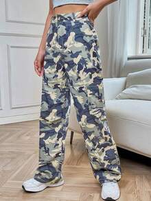 Women's Vintage Camo Cargo Pants, Casual Sports Trousers