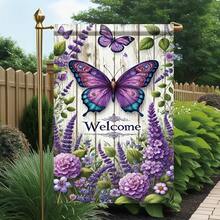 1pc Township Tumu Butterfly Welcome Garden Flag, Vibrant Purple Butterfly And Floral Design, Polyester Lawn And Home Decoration, Outdoor Courtyard Decoration, Flagpole Not Included, Outdoor Decoration - Vibrant Garden Art - Durable Outdoor Flag, Butterfly Garden Decoration - AB2755,91-11,81 inch*17,72 inch - Xem 1