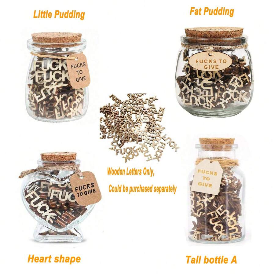 1Pc Jar Of Fu C K S Gift Jar Of Fu C K S To Give F U-C K Jar With Wooden Cutout Letter Piece Bad Mood Vent Spoof DIY Craft Mother's Day Birthday Day,Anniversary, Holiday, Encouragement Thanksgiving Day Fun Gift To Friend,Funny Deco Fu-C-Ks In Glass Funny Gag Gift - Multicolor - View 1