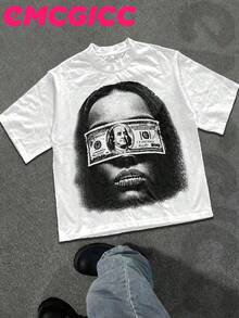 EMCGICC Street Life Men's Y2k Style (220 Pure Cotton T-Shirt) Retro Graphic Funny Printing,Hip Hop ,LOVE,Men's Summer Tops Round Neck Short Sleeve Casual T-Shirt, Summer Street Sports Life Men's - 白色 - 查看 1