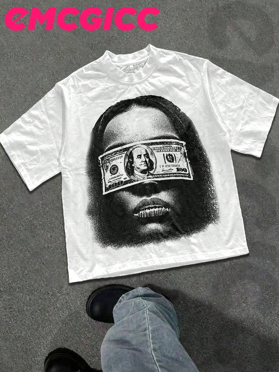 EMCGICC Street Life Men's Y2k Style (220 Pure Cotton T-Shirt) Retro Graphic Funny Printing,Hip Hop ,LOVE,Men's Summer Tops Round Neck Short Sleeve Casual T-Shirt, Summer Street Sports Life Men's - 白色 - 查看 1