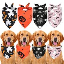 Halloween Pet Bandana, Ghost Candy Pumpkin Triangle Scarf, Suitable For Small Dogs And Cats, For Halloween, Day Of The Dead Holiday Party Decor, Made Of Thin Polyester Fabric
