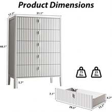 BVFUKA White 5 Drawer Dresser, Fluted Wood Chest Of Drawers For Bedroom, Modern Dresser With Deep Drawers For Clothes, 32 Inch Tall Nightstand For Bedroom, Living Rooms, Offices, And Entryways - 白色 - 查看 3