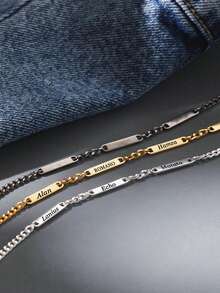 1pc Personalized Multi Name Bracelet, Customized Carving 1-4 Name Bracelets, Dad Bracelet With Child Name, Personalized Multi Name Bracelet, Stainless Steel Laser Carving Name Bracelet, Halloween Jewelry, Wife's Gift To Husband, Family Gift, Birthday, Halloween, Christmas Gift - Multicolor 2 - View 6