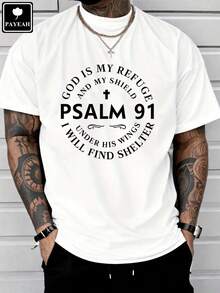 1pscPAYEAH Camisetas con Estampado 'Dios Es Mi Refugio' para Hombre, Camiseta Casual de Manga Corta para Verano, 100% Algodón Grueso - Blanco - Ver 7