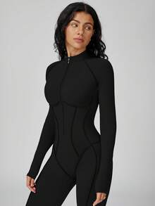 MASKERT Women's Yoga Jumpsuit With Removable Pads, Quick-Dry, High Elasticity, Skin-Friendly And Comfortable - Black - View 5