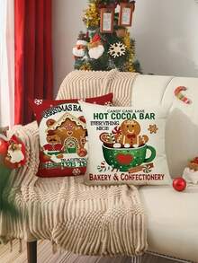 4 piezas Funda de cojín con diseño de hombrecillo de jengibre navideño, estilo lindo de poliéster suave, decoraciones festivas, funda de cojín perfecta para decoración navideña, invernal, rústica para sofá, dormitorio, sala de estar, cama, hogar, regalo de Navidad