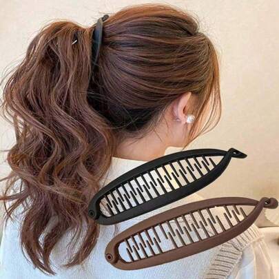 1piece Chic Matte Big Banana Hair Clip, Large Hair Claw For Ponytail, Vertical Clip For Updo Hairstyle Back To School