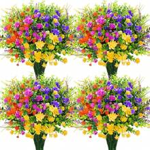 20 paquetes de flores artificiales para decoración al aire libre, plantas de plástico falsas resistentes a los rayos, arbustos de flores falsas para primavera, verano, jardín, porche, ventana, decoración del hogar, color mixto - Naranja Amarillo - Ver 1
