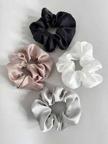 4pcs Solid Color Satin Muted Tone Hair Scrunchies, Suitable For Everyday Casual Use