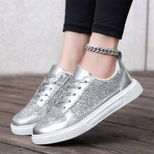 2025 New Sequin Sneakers, Fashion Versatile EVA Soft-Soled Lightweight Sports Shoes, Comfortable Women's All-Match Walking Shoes, Latest Cushioning Sneakers, PU Sparkling Upper Breathable Lace-Up Shoes.