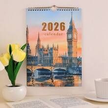 12 fogli Calendario da parete 2026 con stampa in oro, pianificatore giornaliero formato A4, stile pittorico di attrazioni retrò per casa, scuola, ufficio, perfetti accessori organizzativi per individui e professionisti impegnati - Tagli Unica - Visualizzare 4