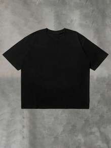 Camiseta de cuello redondo de manga corta casual y versátil con patrón de alas de rhinestone para hombres, verano - Negro - Ver 4