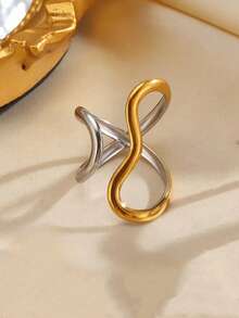1 chiếc nhẫn hở bằng thép không gỉ hình sóng bất đối xứng độc đáo thời trang có thể điều chỉnh, phù hợp cho trang phục hàng ngày, lễ hội và tiệc tùng của phụ nữ - Nhiều màu - Xem 2