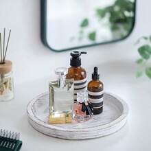 1 Stück Holz Sommer-Themen dekorativer Tablett, geeignet für Urlaub, Geburtstagsparty, Küche, Bad, Schlafzimmer, Wohnzimmer, Arbeitszimmer, Landhausstil Kerzenhalter, abgenutzt Couchtisch Tablett, rustikale runde Holzplatte