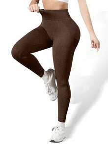 Women's Seamless High-Elastic Sports Leggings,Lift The Buttocks And Slim The Legs Yoga Leggings,High Waist And Comfortable Fitness Leggings,Multi-Color Options(Black/Grey/Brown) - 棕色 - 查看 7