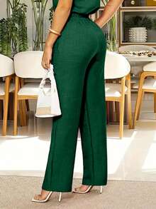Women's Fashionable Casual Elegant Pants With Slant Pockets And Button Details, Suitable For Commuting Spring - Dark Green - View 4