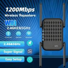 1200Mbps Wi-Fi Signal Booster Amplifier, WiFi Extender For Home And Office WiFi 2.4GHz&5GHz Wireless Repeater, 4 Antennas 360° Coverage, With AP/Repeater Mode