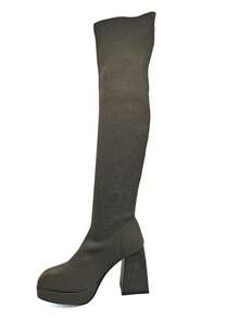 Women's Over-The-Knee High Boots, Round Toe, Mid Heel, Chunky Sole, Wrap Design, Elegant For Party And Dating - Green - View 3