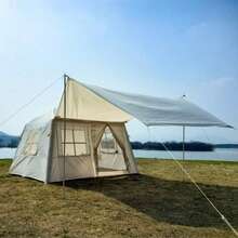 大型家庭户外帐篷 | 可伸缩天篷露营帐篷 | 防水透气多窗口客厅帐篷 - 米色 - 查看 9