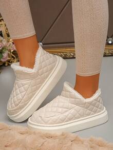 冬季新款高帮米色毛绒拖鞋，户外和日常使用，全包覆鞋跟，保暖衬里，家居拖鞋尺码 36-45，室内拖鞋 - 米色菱格 - 查看 5