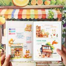 Beautiful Day Scenery Stickers, Animal Shop Street, Cute And Creative Handmade Account, Mobile Phone Back Card Decoration Collage - Multicolor - View 5