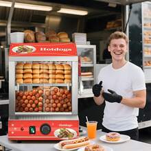 Hot Dog Steamer 28.5QT, 2-Tier Hot Dog Machine With Bun Warmer, 175 Hot Dogs & 40 Buns Capacity, Electric Hot Dog Bun Warmer With Visible Glass Sliding Door & Clip, 86℉-185℉ Temperature Control - US A Type Plug(110-127V) - View 6