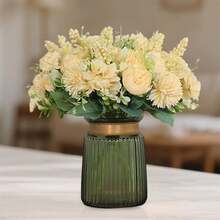 Artificial Peony Bouquet Fake Flowers UV Resistant Faux Plants For Vase Wedding Decor - Light Yellow - View 5