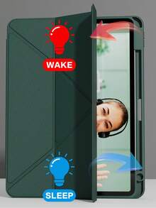 透明亚克力保护壳适用于 iPad Air 11 13 M2 2025 M3 支持多角度折叠 Y 形支架保护套适用于 A16 11th 2024 Air 5 Air 4 10.9 9th 8th 7th 10.2 5th 6th 9.7 10th Gen 2021 Pro 11 12.9 Mini6 7 带笔架，自动唤醒/睡眠-绿色 - 墨綠色 - 查看 5